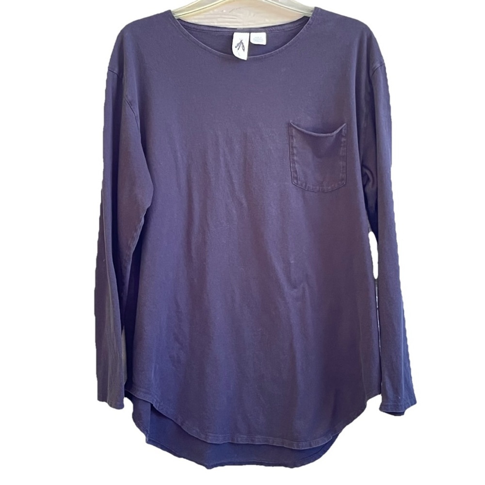 Anthropologie Womens Black Cotton Long Sleeve Basic Top Large Goth Boho Crew‎